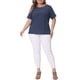 thumbnail image 2 of Blusa de mujer de talla grande Agnes Orinda, de manga corta, cuello redondo, de algodón y lino, camiseta 4X azul marino, 2 of 6