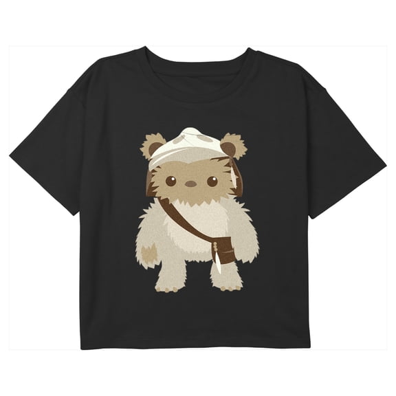 Girl's Star Wars Cute Cartoon Ewok Graphic Cropped T-Shirt Black X Large