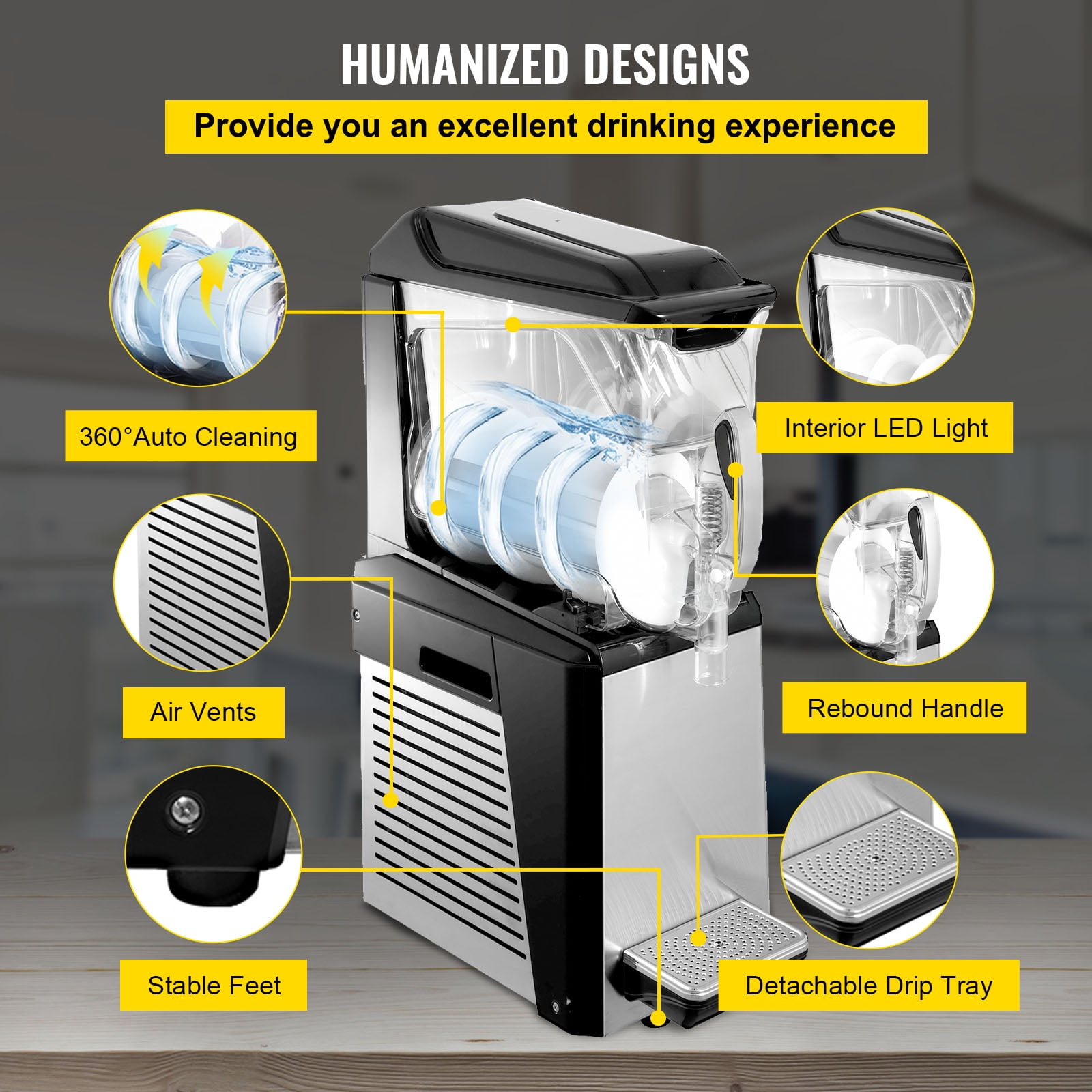 KFFKFF Commercial Slushy Machine 10L Margarita Frozen Drink Maker 500W Automatic Clean Day and Night Modes for Supermarkets Cafes Restaurants Snack Bar, Sliver