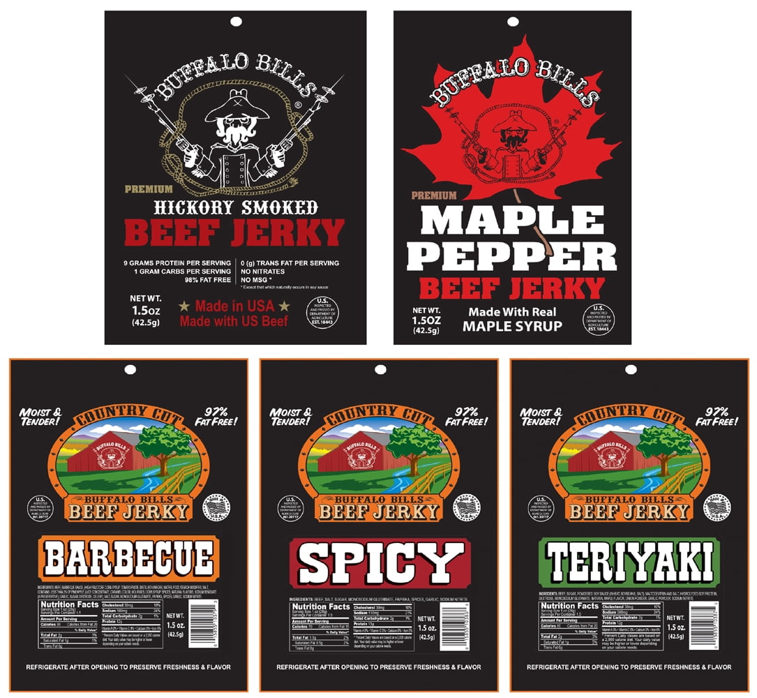 Buffalo Bills 15-Piece Beef Jerky & Beef Stick Black Velour Wine Gift Bag (15 mixed packs)
