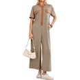 thumbnail image 3 of Summer Women Short Sleeve Button Down Casual Loose Wide Leg One Piece Jumpsuit, 3 of 6
