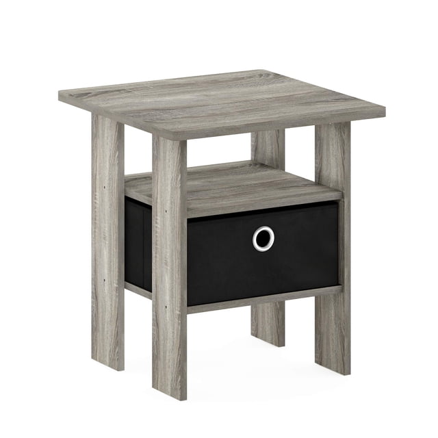 Mesa auxiliar Furinno Andrey con cajón para papelera, roble francés, gris/negro
