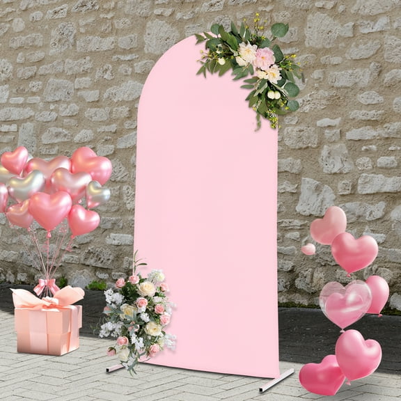 Wedding Backdrop Stand Floor StandingWhite Pink Arched Bracket Wedding Arch, Balloon Arch Frame Kit for Wedding