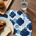 thumbnail image 3 of Navy Blue Geometric Moroccan Round 13 Inch Placemats Set of 4, Abstract Art Blue Ombre Modern HeatResistant Non Slip Place Mats for Dining Table, Wipeable Braided Kitchen Table Mats for Housewarming, 3 of 9