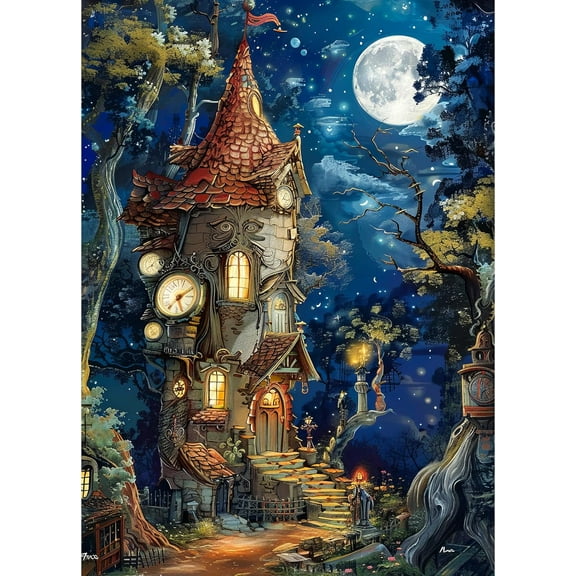 wooden puzzle Mystic Tower at Night Intelligent Game Fit togather a magic Art for home Decoration or Prensent 300 pieces
