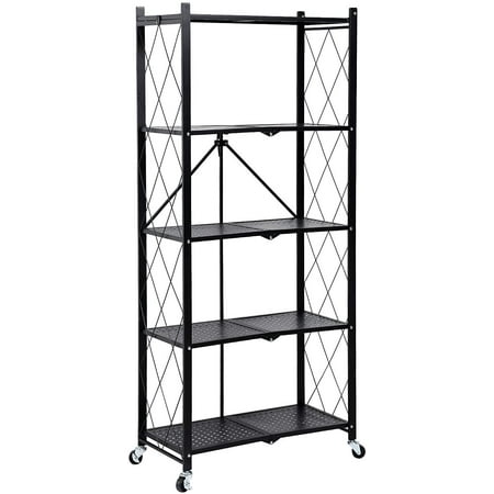 

UBesGoo 5-Tier Foldable Metal Storage Rack Wire Shelving with Wheels for Garage Kitchen 1250 lbs Capacity Black