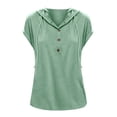 thumbnail image 3 of Shirts for Women Summer Loose Hooded Button T Shirt Short Sleeve Soft Color Cotton Knitted Casual Hoodie Top L Size Spring Summer Womens Tops, 3 of 6