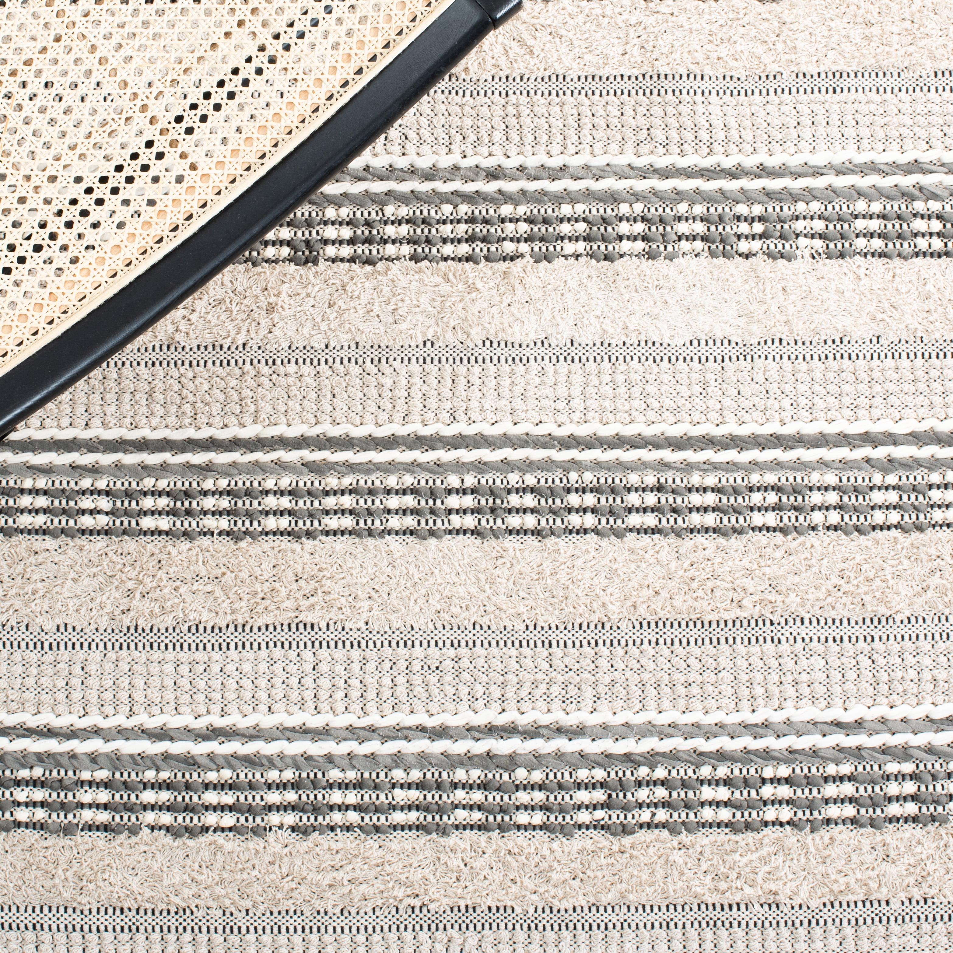 SAFAVIEH Natura Ermintrude Striped Cotton Area Rug, Beige/Grey, 6' x 9'