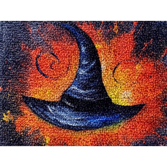 Flying Witch Hat Latch Hook Kits Rug DIY Cushion Tapestry Making Crochet Hook Mat Making Kits Color Preprinted Pattern Canvas DIY Carpet Needlework Crochet Kits 52x38cm (G11-25)