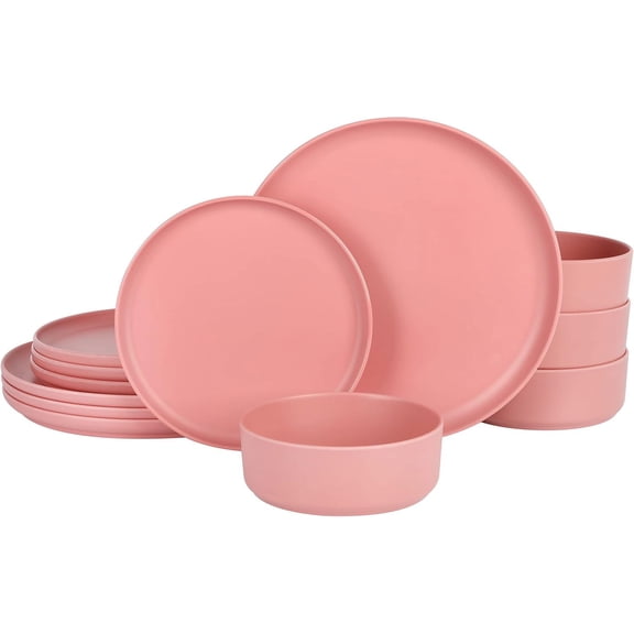Canyon Crest Round Melamine Dinnerware Set, Pink, 12 Piece