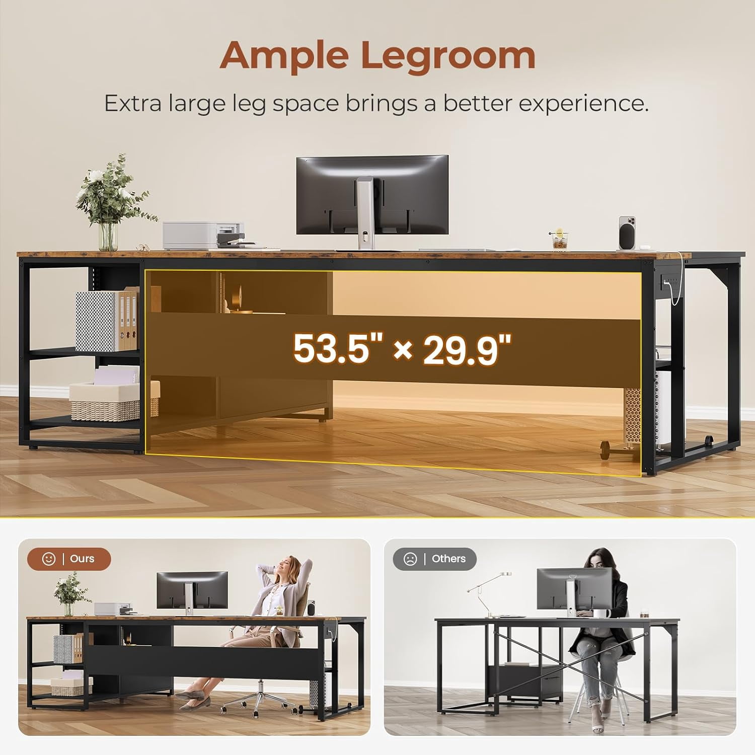 71" Executive Desk, Large Office Desk with Widen File Drawers & Power Outlets, Reversible L Shaped Computer Desk Corner Desk with Storage Shelves, CPU Stand, Hooks, Business Furniture