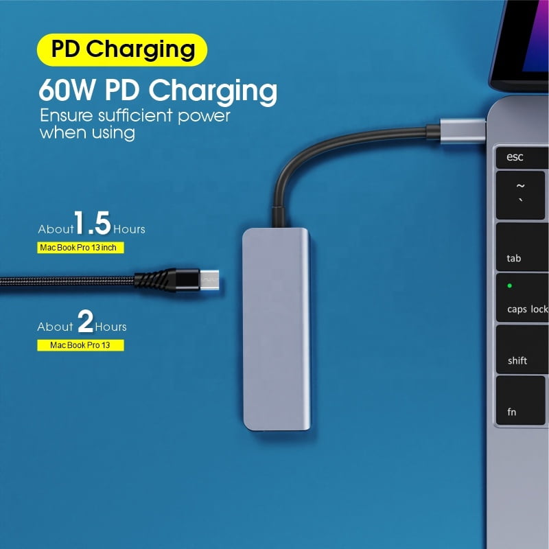 DOONJIEY  Aluminum Alloy 4 in 1 USB Type C Hub Type C to USB 3.0 60W PD Ports USB Hub Adapter