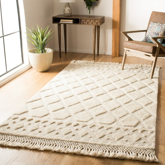 SAFAVIEH Casablanca Rordan Geometric Diamonds Shag Area Rug, Ivory, 5' x 8'