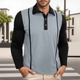 thumbnail image 2 of FYDUU Mens Polo Shirts Men's Long Sleeve Shirts Fashion Casual Button Down Collar Shirt Color Block Stylish Tops Fall Winter Daily Wear Athletic Collared Shirt, 2 of 8
