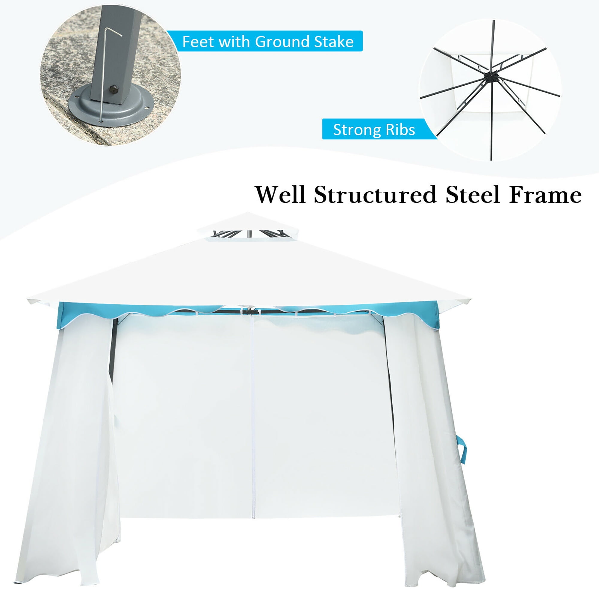 Costway 2 Tier 10'x10' Patio Gazebo Canopy Tent Steel Frame Shelter Awning W/Side Walls