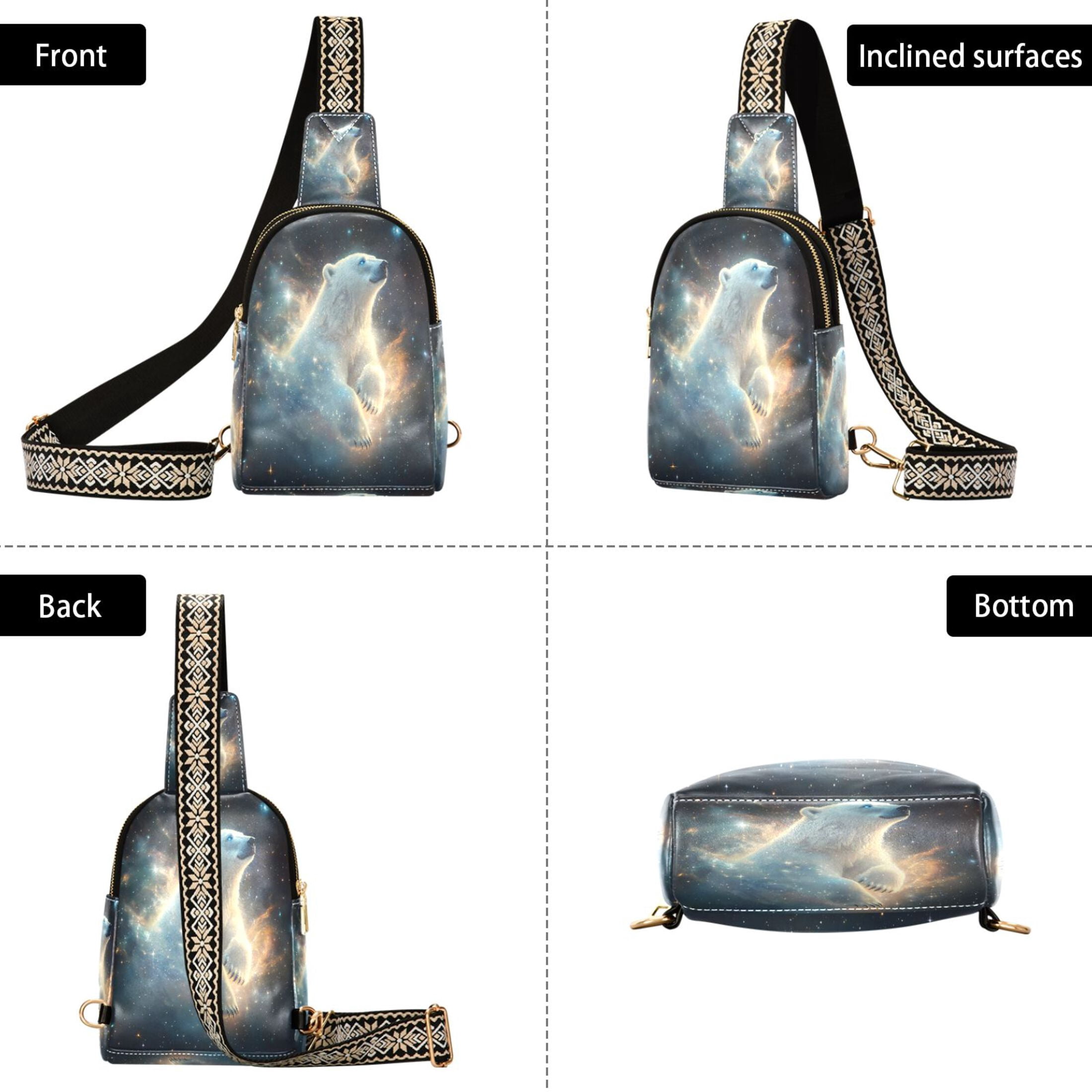 ALAZA Polar Bear Starry Night Sling Bag for Women Men Waterproof Crossbody Chest Bags