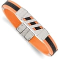 thumbnail image 2 of Chisel Stainless Steel Polished Black and Orange Rubber with Greek Key Design Bracelet - 8", 2 of 7
