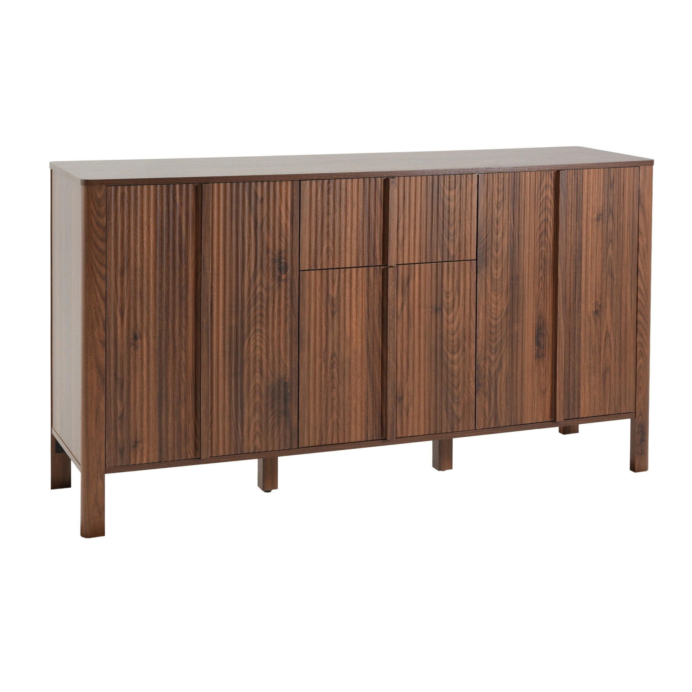 Christopher Knight Home 59" Modern Fluted Sideboard Storage Cabinet with 3 Doors and Drawer, Walnut