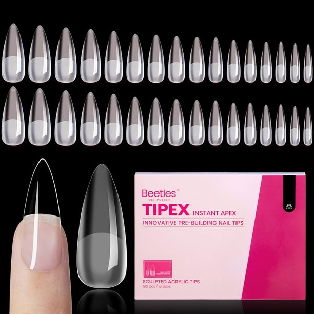 Puntas para uñas Beetles Tipex Instant Apex, 192 unidades, tacón de aguja mediano