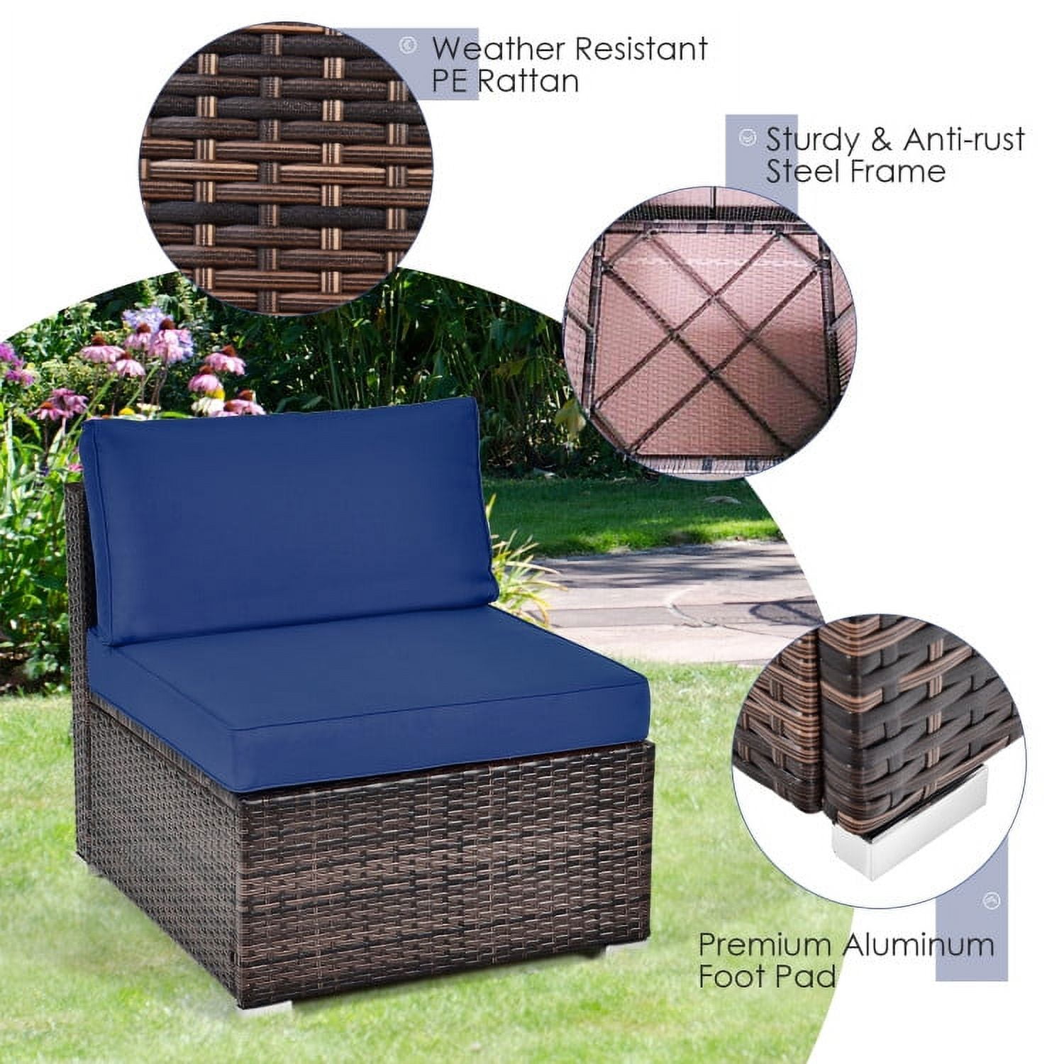 Aimee Lii 6 Pieces Patio Rattan Sectional Furniture Set with Cushions and Coffee Table, Outdoor Deck Furniture, Navy