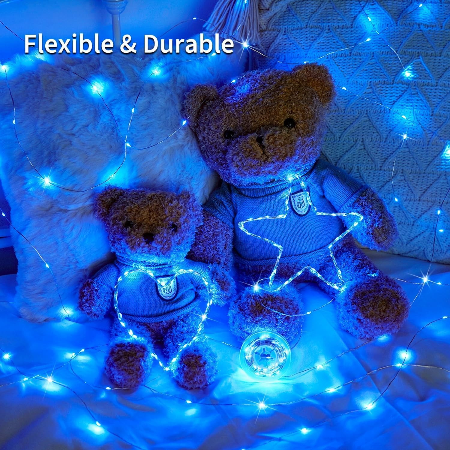 2 Pack Blue Solar String Lights Outdoor Waterproof, Each 33ft 100 LED Solar Fairy Lights, 8 Modes Copper Wire Mini Christmas Light for Outside Patio Garden Tree Christmas Decorations