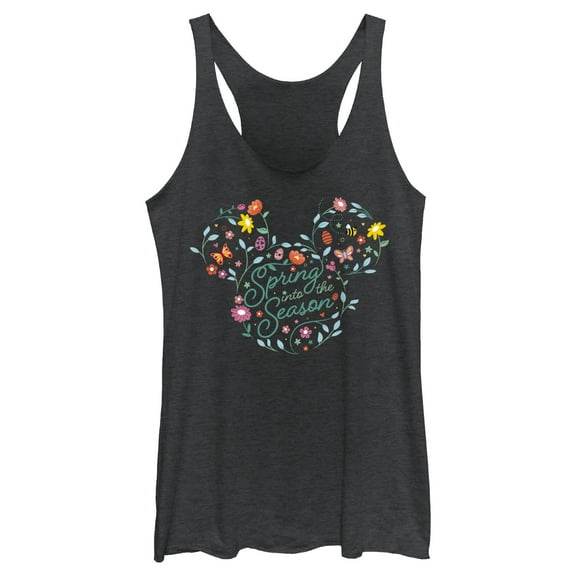 Women's Mickey & Friends Spring Into the Season Racerback Tank Top Black Heather Small