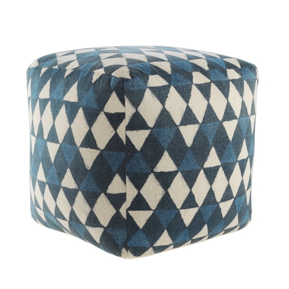 LR Home and Evette Rios Piper Square Blue/Cream Geometric Indoor Large Pouf Ottoman, 20" H x 20" W