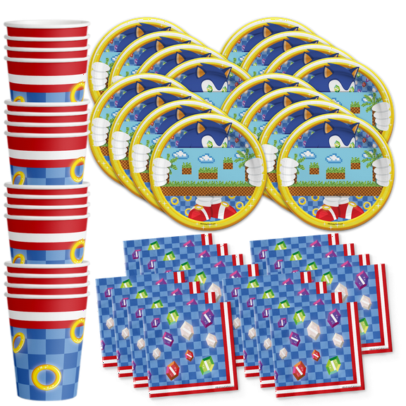 Sonic Birthday Party Supplies Tableware Set Includes Plates Napkins Cups - Kit for 16