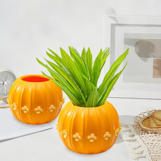 Originality Plastic Flower Pot Imitation Pumpkin Shape Decoration Vase Festive Dress Material Two Halves Splicing