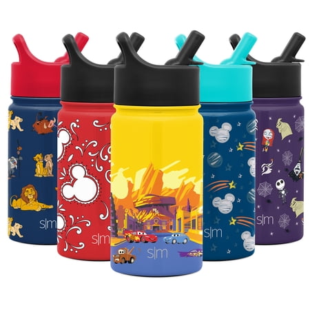 Simple Modern 14oz Disney Summit Kids Water Bottle Thermos with Straw Lid - Dishwasher Safe Vacuum Insulated Double Wall Tumbler Travel Cup 18/8 Stainless Steel Cars Radiator Springs