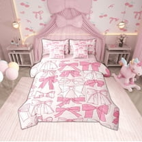 Erosebridal Princess Bow Tie Bedding Sets Twin Size, Cute Pink Comforter Sets with Sheets, Microfiber Bedding Accessories, Bedroom Decor, Reversible 7pcs