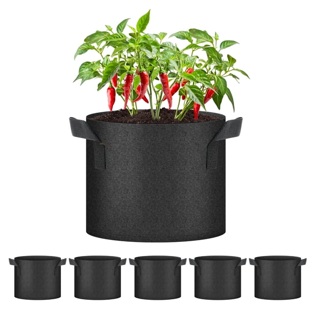 Bolsas para cultivo de plantas HealSmart de 5 galones, paquete de 5 con asas, negras