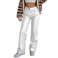 thumbnail image 2 of Leather Pants for Women 2026 Trendy Elastic High Waist Wide Straight Leg Casual Loose Leather Pants Slacks with Pockets, 2 of 8