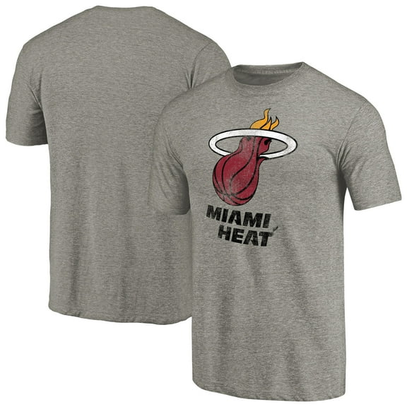 Men's Heather Gray Miami Heat Distressed Team Logo Tri-Blend T-Shirt