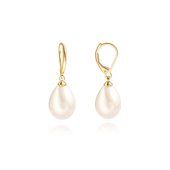 Pendientes POTESSA con perla de concha blanca escogida a mano, chapados en oro de 18 quilates