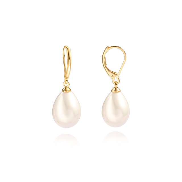 Pendientes POTESSA con perla de concha blanca escogida a mano, chapados en oro de 18 quilates