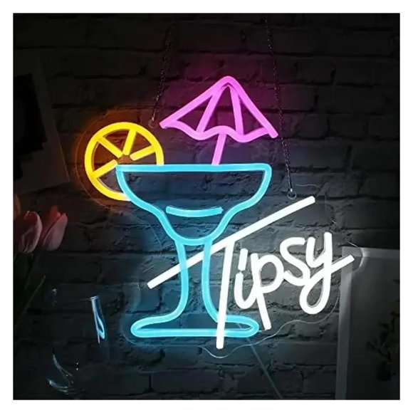 Panneau Néon Cocktail Fête Lumière Dimmable Bar Salle de Jeux Magasin de Vin Décoration Maison Fête pour Famille Ami 33cm30cm