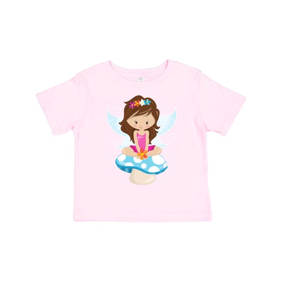 Inktastic Cute Fairy, Brown Hair, Fairy Sitting On Mushroom Girls Toddler T-Shirt