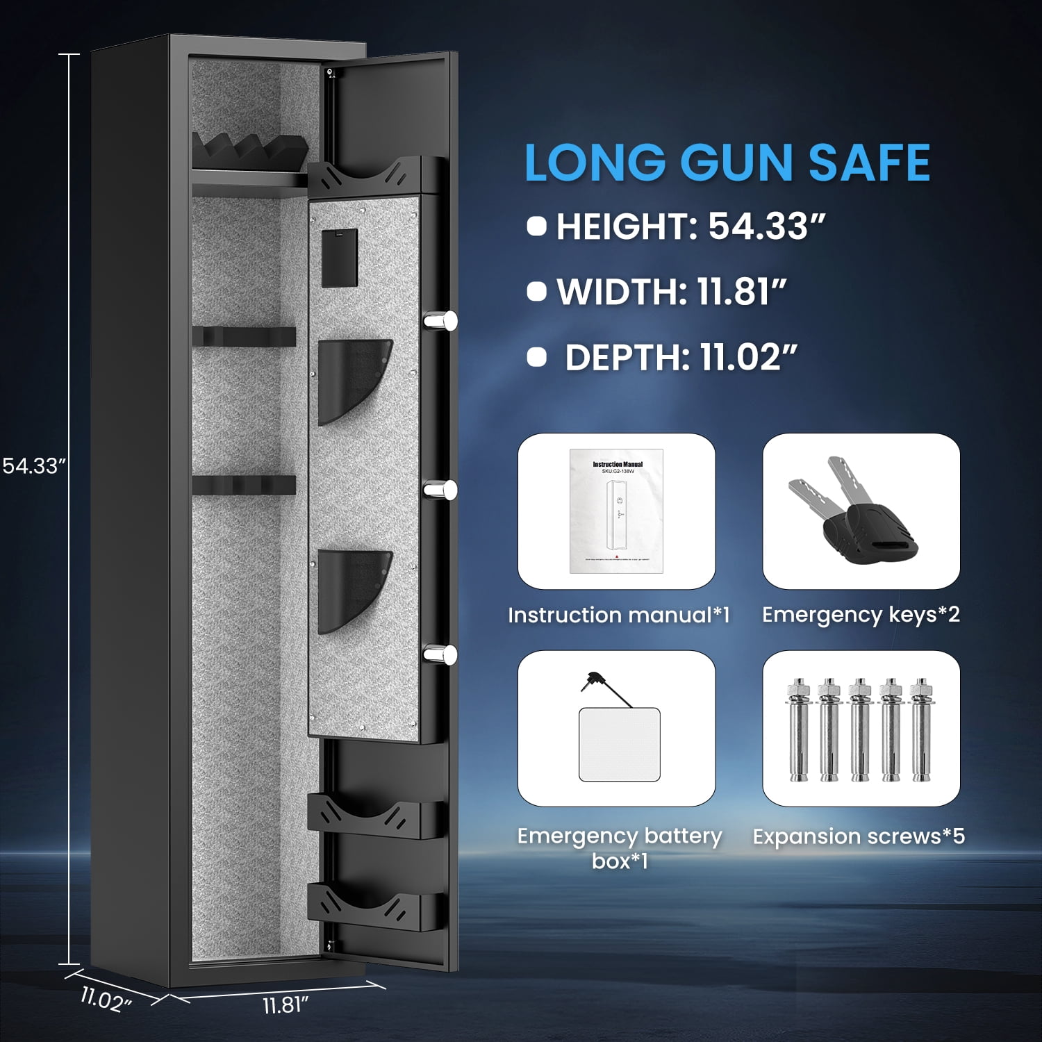 Omethey 5-7 Biometric Fingerprint with LCD Keypad, LED Light, 3 Adjustable Racks Gun Safes