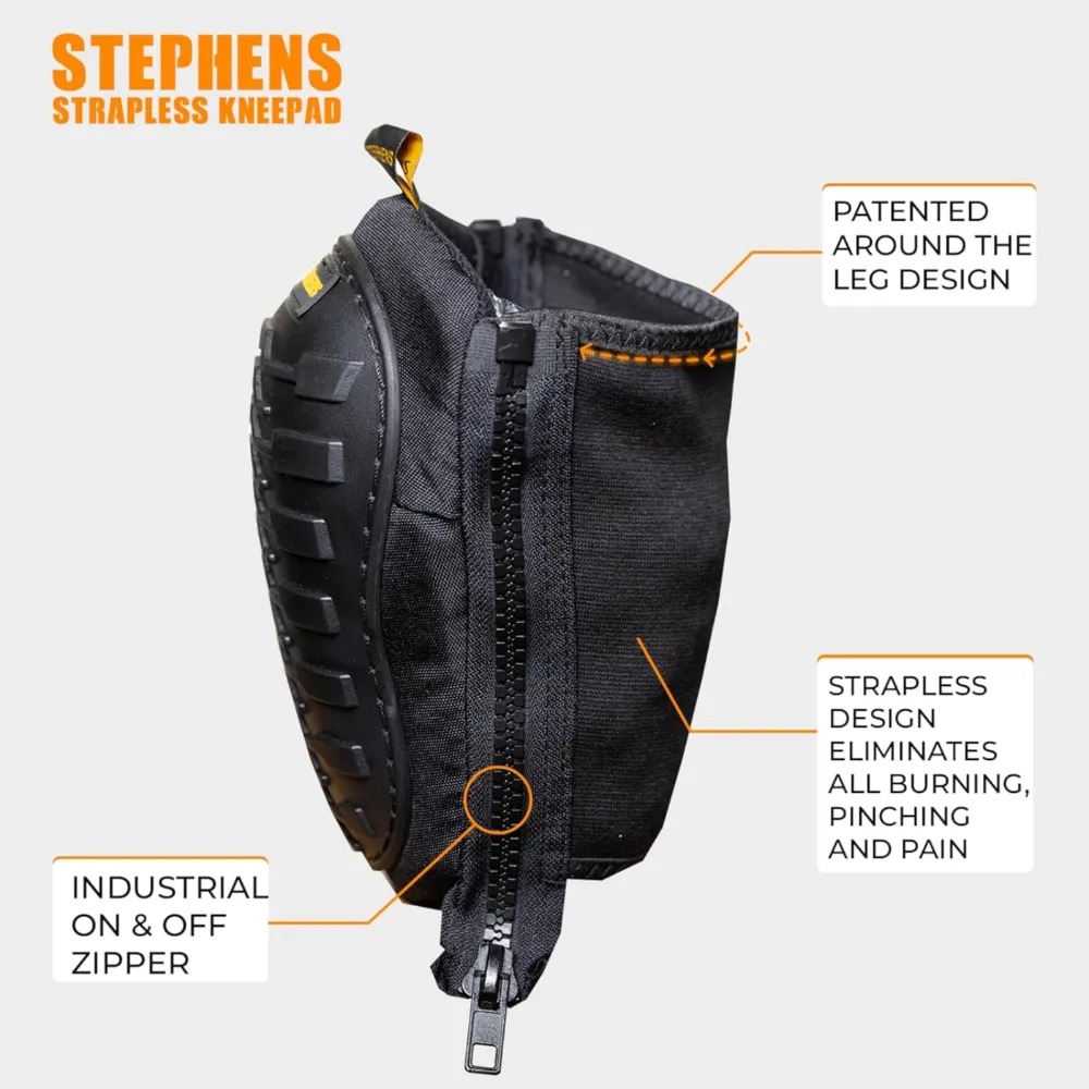Stephens Strapless Kneepads for Construction - Heavy Duty Soft Cap Design for Work | Safety Work Gear | Flooring | Roofing | Gardening | Protective Equipment-Non-Slip Strapless-Black