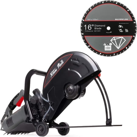 XtremepowerUS - Electric Circular Saw 16" Concrete Power, 3,200W Cutting Depth, Water Line, 16" Blade Included, Black