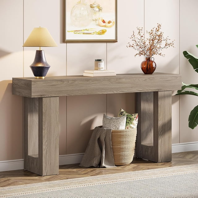 Tribesigns 63-Inch Long Console Table, Wooden Rectangular Sofa Table Behind The Couch