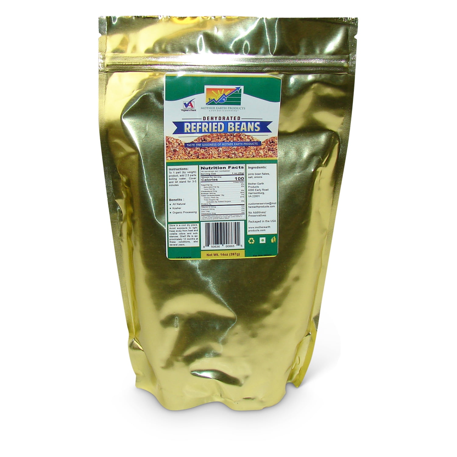 Dehydrated Refried Beans Mix, 1 full quart Mylar Bag