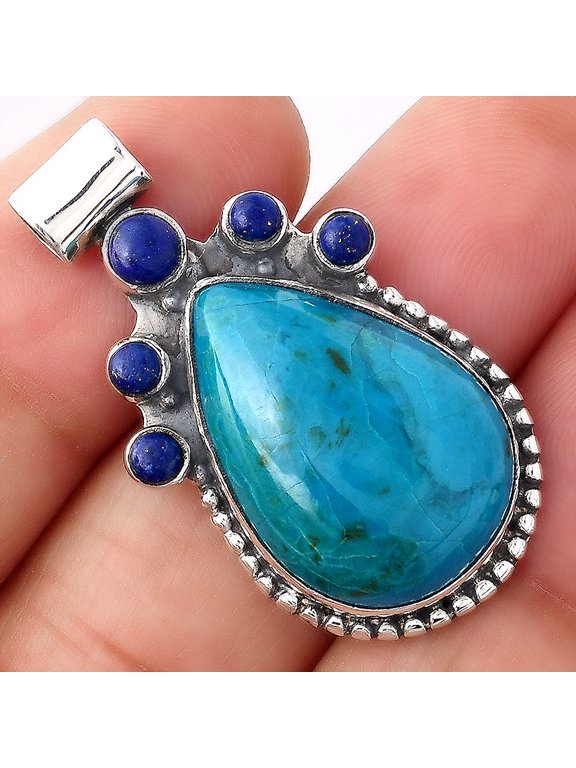 Natural Peruvian Opalina and Lapis 925 Sterling Silver Pendant Jewelry P-1519 SDP154953