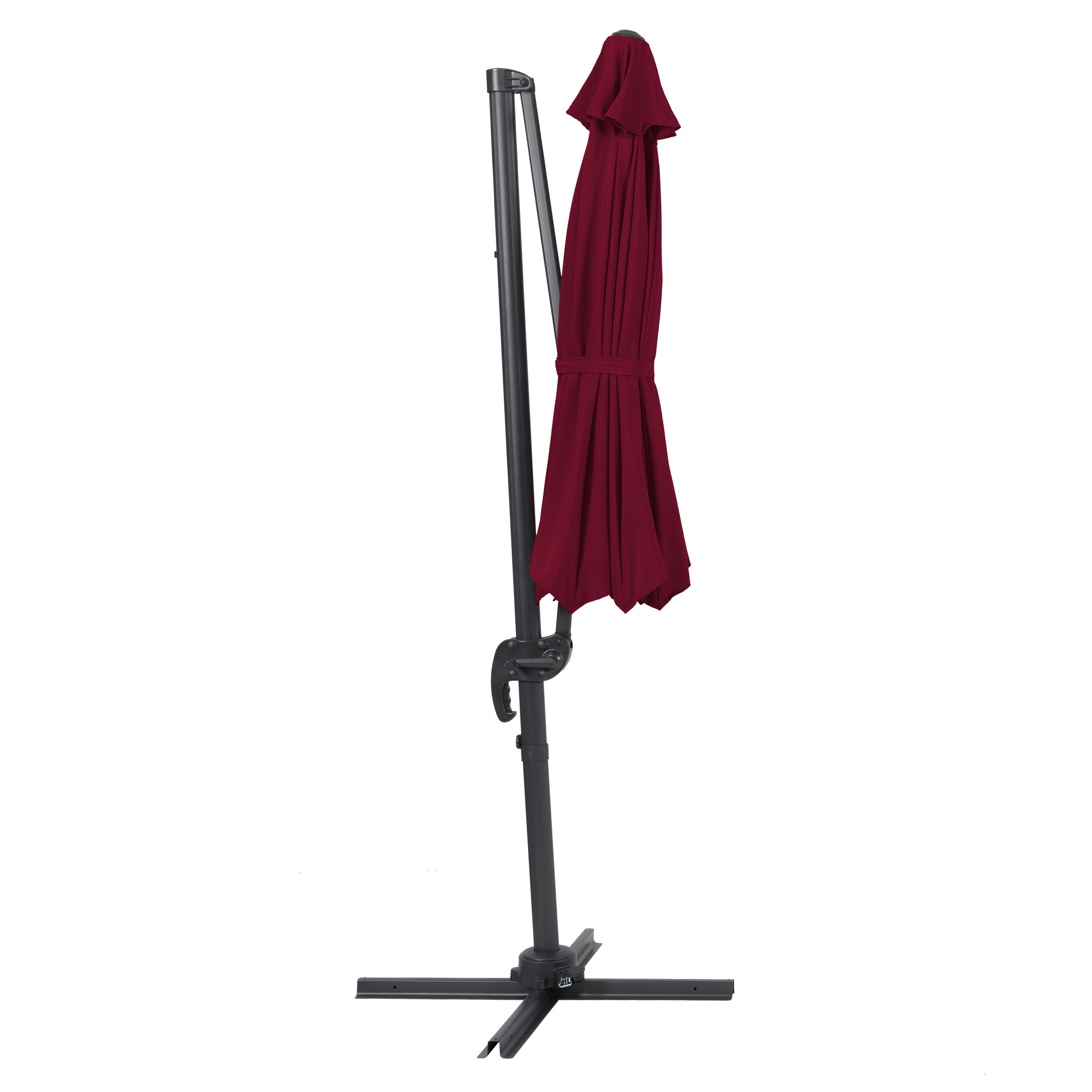 CorLiving 9.5ft Offset Tilting and Rotating Outdoor Umbrella with Aluminum and Steel Frame and Durable Canopy, Wine Red