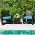 thumbnail image 1 of Costway Ensemble de Mobilier de Terrasse en Osier 3 Pcs Table de Rangement avec Housse de Protection Turquoise, 1 of 10