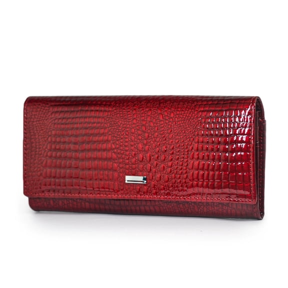TAZAG magnetic buckle women's patent leather wallet long multi-card slot genuine leather clutch
