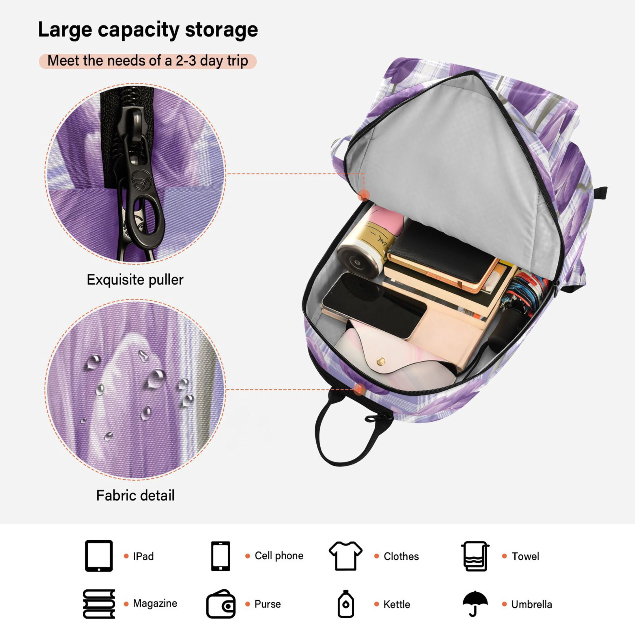 2 Racquet Holder Tennis Backpack Tennis Racket Covers Gym Bags Lovely Lavender Tulip Flowers
