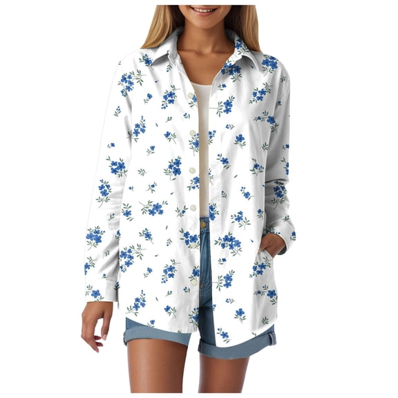 Towmus Button Down Shirts for Women Dressy Floral Printed Long Sleeve Blouse Business Casual Work Tops Fall Cardigan Shirt