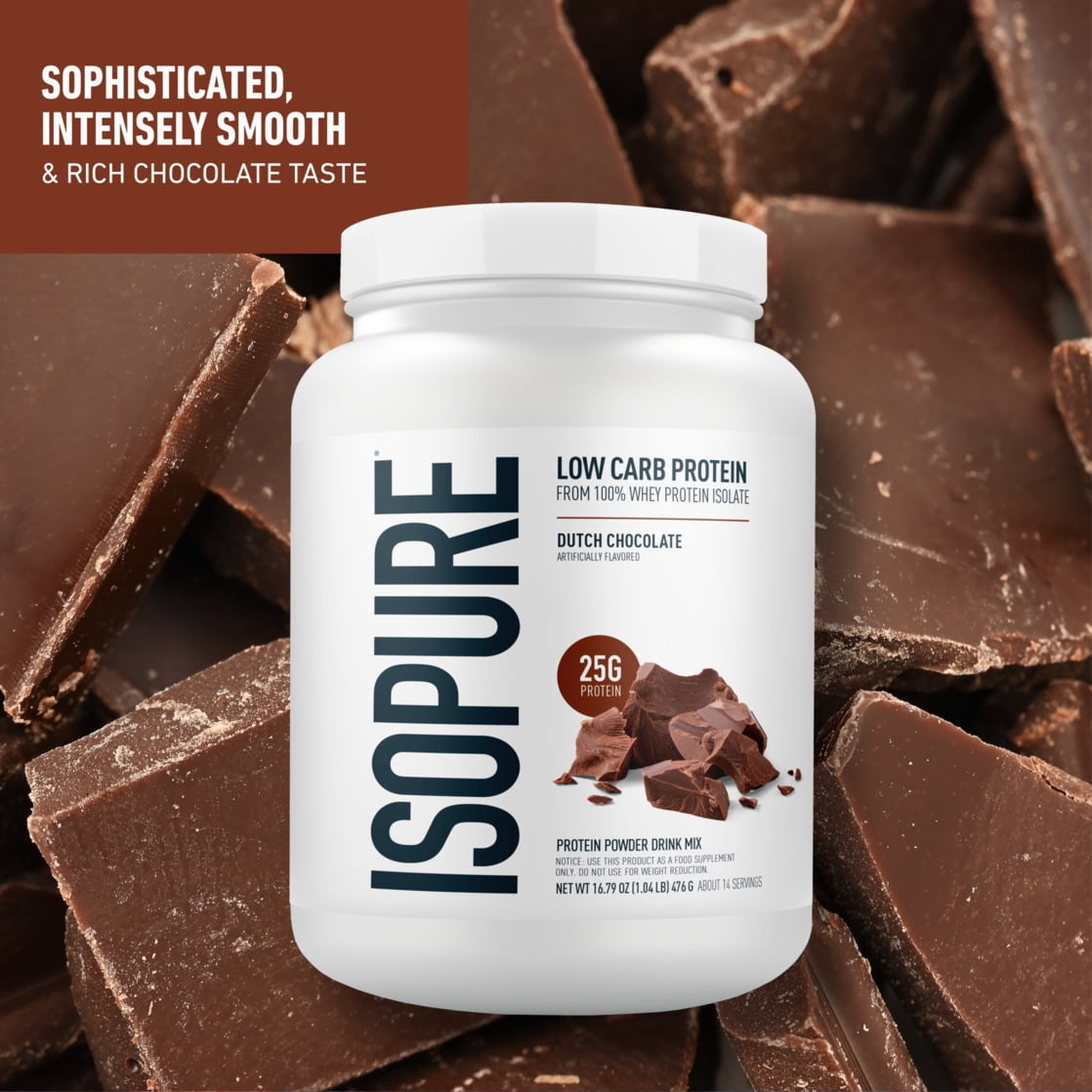 Isopure Low Carb 100% Whey Protein Isolate Chocolate Protein Powder, 25g, 14 Servings
